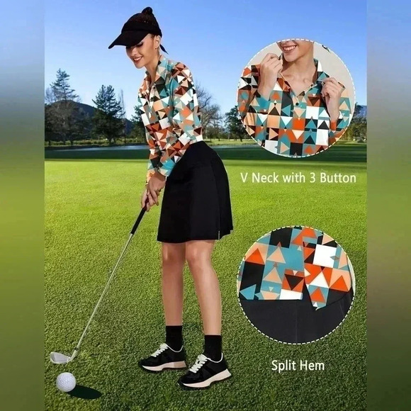 PINSPARK Golf Tennis Shirt Long Sleeve Moisture Wicking Geometric Print XXL NWT - Picture 2 of 7